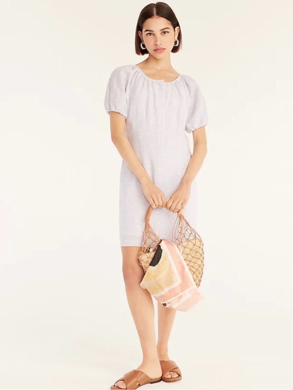 J. Crew Light Blue Gingham Puff-Sleeve Mini Dress